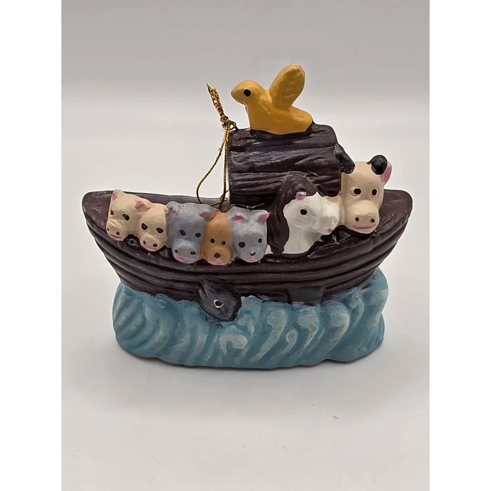 Ceramic Noah's Ark Miniature Figurine Hand Painted Religious